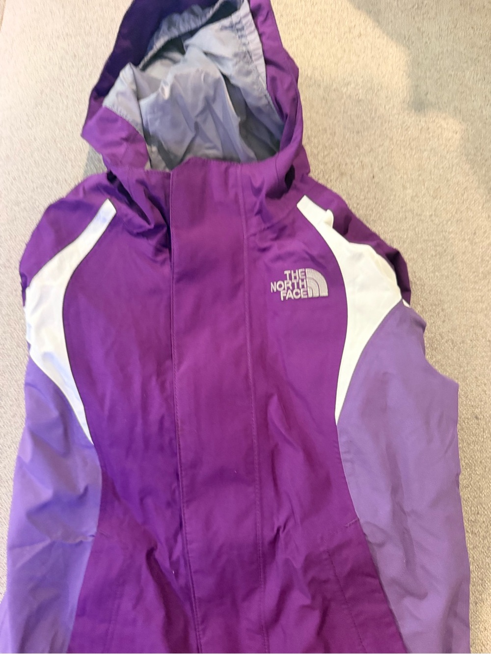 The North Face Girls' Purple & Light Purple Hooded Raincoat with White Accents